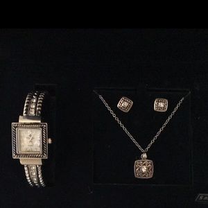 Watch necklace and earrings